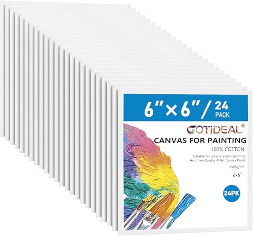Canvases for Painting, 6x6 inch of 24 Pack, 100% Cotton | Professional Primed White Blank Flat Canvas Panels, Artist Canvas Boards for Acrylics Painting, Oil Watercolor Tempera - size: 6"x6"