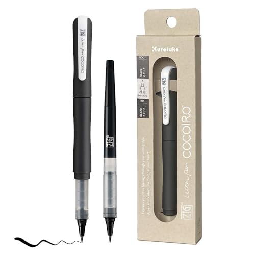 Kuretake ZIG Letter Pen COCOIRO, Body with Black Ink Refill Set, Flexible Extra Fine Brush Tip, Refillable marking Pen for Calligraphy, Hand Lettering, Made in Japan (BLACK, Black) - color: BLACK