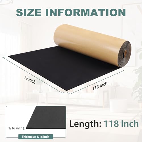 FONUNO Neoprene Foam Padding with Adhesive Closed Cell Foam, Black | Self Adhesive Foam Sheets Neoprene Foam Roll Padding for Gaskets Liner Crafts DIY, 12" Wide x 118" Long x 1/16" Thick - color: Black, size: 12" Wide x 118" Long x 1/16" Thick