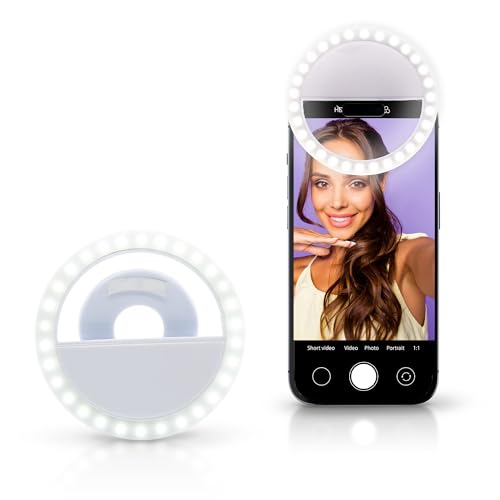 Windy City Novelties Rechargeable LED Selfie Ring Light – Clip-On 3.5” Phone Light for iPhone, Android & Laptops – USB Charging, Adjustable Brightness – Portable Selfie & Video Lighting