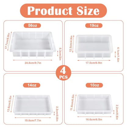 4 Pack Large Rectangular Resin Molds, Epoxy Resin Casting Silicone Mold Set (56oz, 19oz, 14oz, 10oz), Deep Pour Molds for Flower Preservation, DIY Bookends, Wedding Bouquet Keepsakes, Home Decor