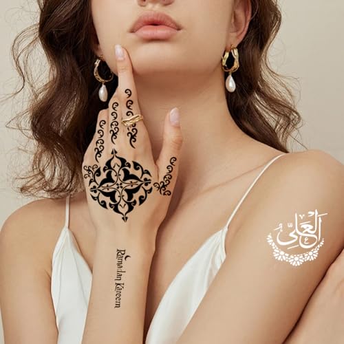 Xmasir 10 Sheets Henna Tattoo Stencils, Ramadan Temporary Tattoos Templates | Eid Tattoos Stickers Kit, Reusable Set for Girls and Women Body Art Paint - size: 10P