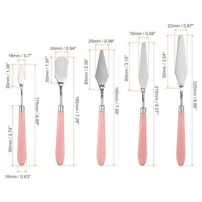 HARFINGTON 5pcs Painting Palette Knife Set Stainless Steel Pointy Flat Art Spatula Painting Pallet Knives Scrapers Tools with Plastic Handle for Acrylic Oil Canvas Mixing Spreading, Pink