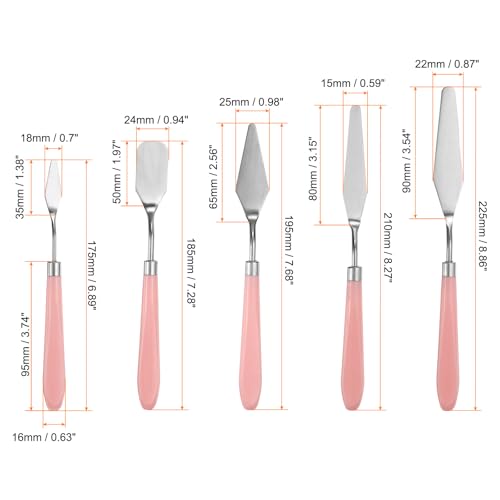 HARFINGTON 5pcs Painting Palette Knife Set Stainless Steel Pointy Flat Art Spatula Painting Pallet Knives Scrapers Tools with Plastic Handle for Acrylic Oil Canvas Mixing Spreading, Pink