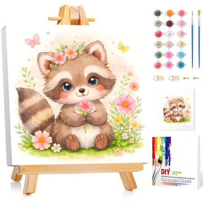 Aestalrcus Paint by Numbers for Kids with Frame, TRaccoon, 8x8 inch - color: style-15