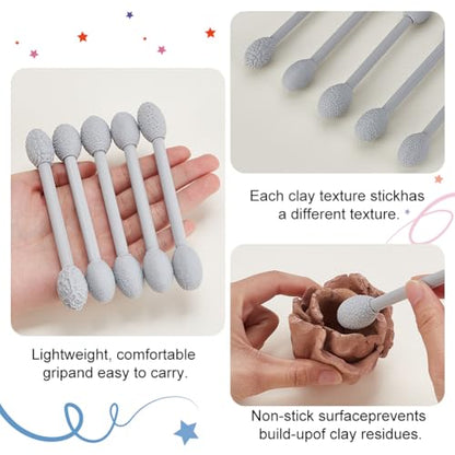 AHANDMAKER 5 pcs Clay Texture Tool Set 5 Double-Headed Modeling Pattern Rollers Texture Sticks Sculpting Detail Tools for Paint Clay, DIY Clay Sculpture Crafts