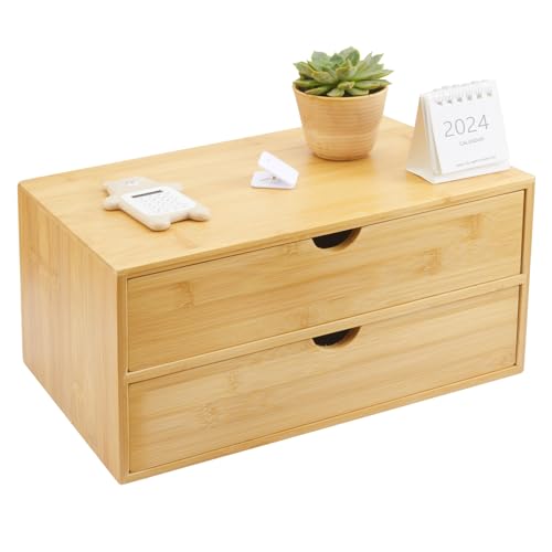 Charmewooden Bamboo Desk Organizer With Drawers Countertop Drawers Counter Storage Box Corner Desk Organizer for Home Office No Assembly Required - color: Natural Color-D2