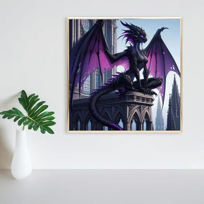 WPYTNM 5D Dragon Diamond Painting Kit,DIY Handmade Castle Pterodactyl Theme, Round Full Drill, Canvas Material, 14x14 Inches, Adult, Art Deco Style - color: Castle Pterodactyl