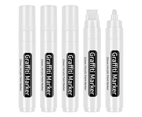 BIGTHUMB White Poster Markers Jumbo Paint Pen: 5 pcs 15mm Wide Tip Thick Acrylic Paint Pen Large Graffiti Markers for Rock Painting, Stone, Sign, Canvas, Glass, Wood, Ceramic - color: White