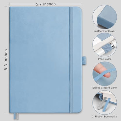 RETTACY Dotted Journal Notebook, 192 Pages, A5 Medium Size (5.7'' x 8.3'') | Leather Hardcover, 100 GSM Thick Paper, for Journaling, Planning, Tracking (Light Blue) - color: Light Blue, style: Dotted