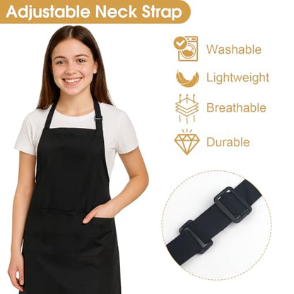 3 Pack Black Aprons with Pockets Adjustable Waterproof for Kitchen