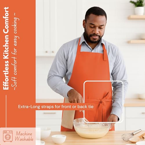 Native Fab Kitchen Apron 2 Pack - 100% Cotton Adjustable, Durable Apron with Pockets, Perfect for Cooking, Baking, Grilling - color: Orange