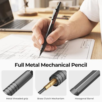 Nicpro 3 PCS Metal 2.0mm Mechanical Pencil Set with Case for Sketching - color: Black
