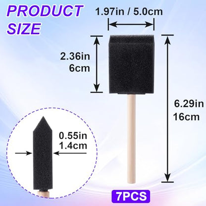 HINZIC 7Pcs Foam Paint Brushes, 2.97x6.29in, Black - size: 2 inch
