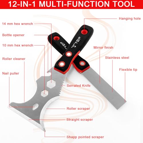 Drywall Knife Set, 10 Pcs Hand Tools Kit | Putty Knives Tapping Knife Multi-purpose Paint Scraper with Mud Pan Gloves for Drywall Work - color: Black - B Set