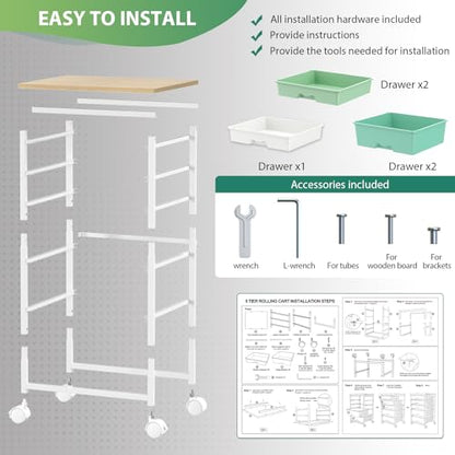 Goovilla Rolling Cart with 5 Drawers for Craft, Art, Dorm, Office, Green - size: Green