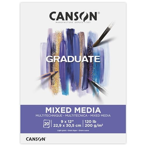 Canson Graduate Mixed Media Pad, Foldover, 9x12 inch, 20 Sheets | Artist Paper for Adults and Students - Watercolors, Mixed Media, Markers and Art Journaling - color: White Paper, size: 9x12 inch