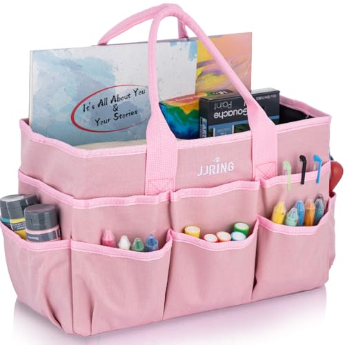 JJRING Craft Tote Bag Organizer For Art Storage With Multiple Pockets, Pink - color: Pink