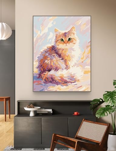 ZRIZQ Paint by Numbers Kit for Adults Beginner Animal,Cat,16x20 - color: 16"X20"Rolled Canvas(Frameless)-Cute Cat