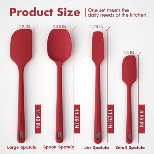 ChefAide 4 Pieces Silicone Spatula Set, Food Grade Rubber Spatula, Upgrade Strong Handle with Ergonomic Grip, Heat Resistant for Nonstick Cookware, Cooking - color: Red, size: 4 pieces