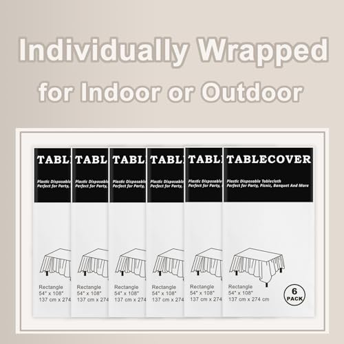 D&Z 6 Pack White Disposable Plastic Tablecloth 54"x108" Table Cover - color: White, size: 6 Pack 54"×108" Rectangle