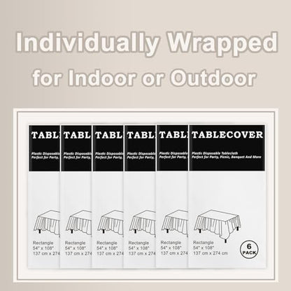 D&Z 6 Pack White Disposable Plastic Tablecloth 54"x108" Table Cover - color: White, size: 6 Pack 54"×108" Rectangle