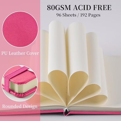 5x5 Pocket Sketch Book,80gsm Hardcover Art Sketchbook for Drawing Journal | PU Cover,Blank Paper,96Sheets/192Pages,Lay-Flat,Portable Travel Creation Paint Diary Memo Planner,Dry Media.Rose Pink - color: PU Cover-5x5in-Rose Pink