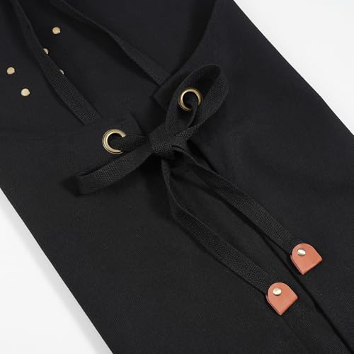 Chef Aprons for Men Canvas Apron with Large Pockets and Adjustable Neck Strap for Cooking,BBQ, Gardening - color: Black
