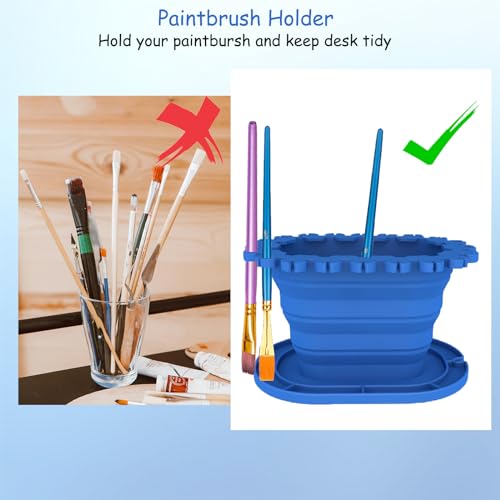 Paint Brush Cleaner Rinse Cup (All-in-One), Foldable Brushes Holder & Brush Cleaning Cup for Acrylic, Watercolor, and Water-Based Mediums, for Fine Art, Studio, Classroom(Blue)