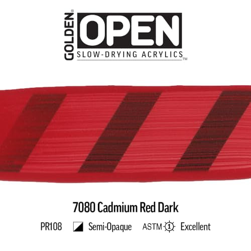 GOLDEN OPEN Slow-Drying Acrylics, Cadmium Red Dark, 5 fl oz. tube, Professional Acrylic Paint, Semi-Opaque - color: Cadmium Red Dark, size: 5 Fl Oz (Pack of 1)