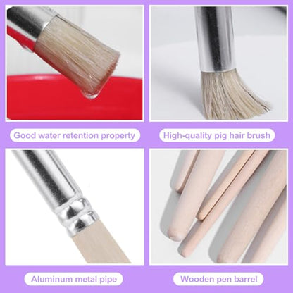 6 Pcs Stencil Brushes Set, Natural Bristle Dome Paint Brush for Wall Stenciling, Floor Stencils, DIY Craft, Acrylic Oil Watercolor Painting
