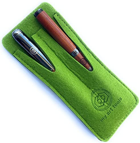Travel Watercolor Brushes for Quick Sketch - Fude Nib Pen for Drawing - Professional paintbrushes with Olive Green Felt Sleeve - color: Dark Wood Travel Watercolor Brushes and Fude Pen in Olive Green Felt Sleeve