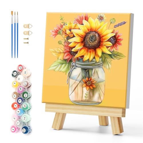 Natuyalo Framed Paint by Number Kits for Adults Beginners, Sunflower in Vase Easy Acrylic Adult Paint by Number Kits, Flowers DIY Painting by Numbers Kits with Frame Ideal Gift 12x12 Inch - color: Color-04