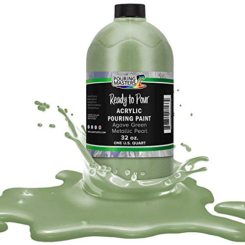 Pouring Masters Agave Green Metallic Pearl Ready to Pour Acrylic Pouring Paint - Premium 32-Ounce Pre-Mixed Fluid Acrylic Paint - Fluid Art Supplies for Canvas, Wood, Paper, Tile & Rocks | Ready to Pour, Premium Pre-Mixed Fluid Acrylic Paint - Fluid Art S