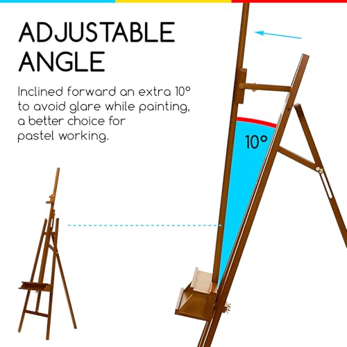 MEEDEN Art Easel Stand: Solid Beech Wood Painting Easel Stand with Storage Tray- Adjustable A Frame Artist Easel for Painting, Hold Canvas up to 48”- Perfect for Sketching, Oil Painting, Acrylics - color: Light Walnut