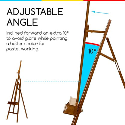 MEEDEN Art Easel Stand: Solid Beech Wood Painting Easel Stand with Storage Tray- Adjustable A Frame Artist Easel for Painting, Hold Canvas up to 48”- Perfect for Sketching, Oil Painting, Acrylics - color: Light Walnut