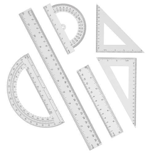 Plastic Clear Ruler Math Set-4 12 Inch 6 Inch Transparent Straight Ruler, 30/60 and 45/90 Triangle Ruler Geometry Math Transparent Ruler Measuring Tool for School Office Home Teachers Kids Supplies - color: Clear