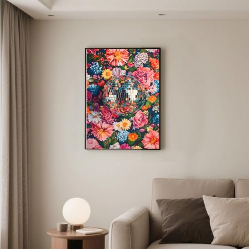 Dorwendis Disco Ball Diamond Art Kits for Adults,Flowers 5D Diamond Painting for Beginners, DIY Full Drill Dot Diamonds Gem Art for Home Wall Decor and Gifts 12x16 inch - color: DOW-DP-029