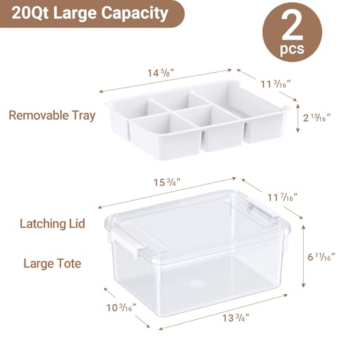 40Qt Stackable Storage Bins with Lids Trays Craft Box Organizers, 2Pack,WH | Clear Plastic Latching Boxes Organizers with Dividers Portable Containers for Arts & Crafts, Home Office Classroom Car Trunk - color: Clear White, size: 20QT-2Pack