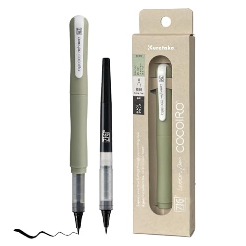 Kuretake ZIG Letter Pen COCOIRO, Body with Black Ink Refill Set, Flexible Extra Fine Brush Tip, Refillable marking Pen for Calligraphy, Hand Lettering, Made in Japan (SMOKY OLIVE, Black) - color: SMOKY OLIVE