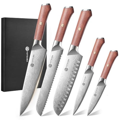 YOTSUBA 5 PCS Japanese Kitchen Knife Set with Ergonomic Rosewood Handle - style: 5pcs knife set