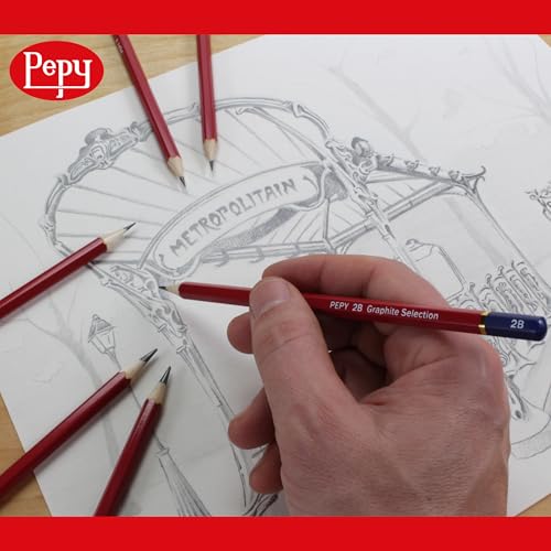 Pepy Graphite Professional Drawing Pencils - Set of 12 2B Pre-Sharpened Black Lead Pencils; Perfect for Drawing, Sketching and Shading, Graphic and Fine Art - style: Set of 12- 2B