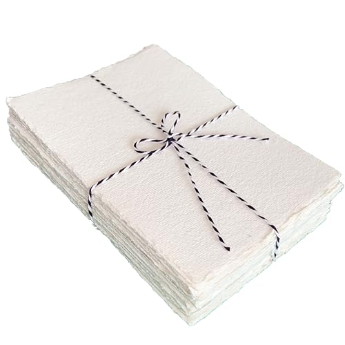 Bitskit 170 GSM Handmade Cotton Deckle Edge Paper – Lightweight, Textured Sheets for Invitations, Stationery, Journals, and Art Projects (Pack of 50) (5 x 7 inch) - size: 5 x 7 inch