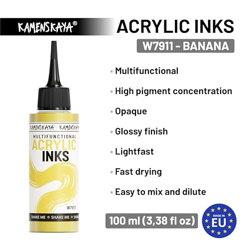 Acrylic Inks for Artists - 'Banana' Acrylic Ink, 3.38 Fl Oz (100 ml) | Highly Concentrated, Multifunctional Liquid Acrylic Paint - color: Banana