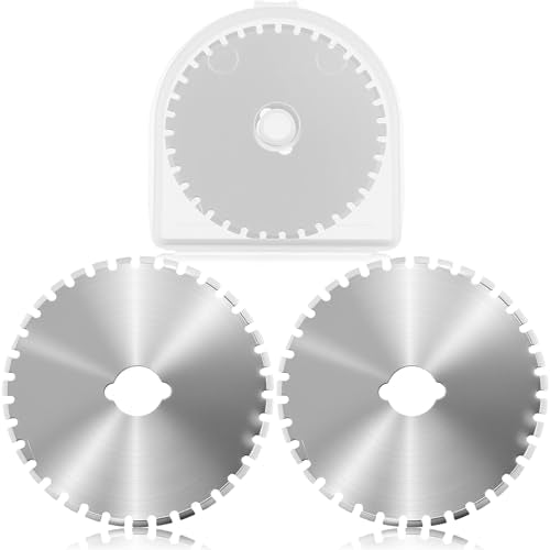 Mudder 2 Pieces Perforating Rotary Cutter Blades Stitch Rotary Replacement Blades with Plastic Box for Crochet Cutting Crafting Sewing Leather Paper Cardstock (Sliver,45mm,Wave Round) - color: Sliver, size: 45mm, style: Wave Round