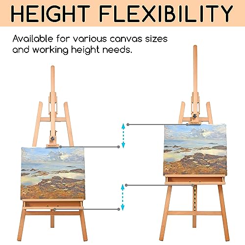 MEEDEN Large Painters Easel Adjustable Solid Beech Wood Artist Easel, Studio Easel for Adults with Brush Holder, Holds Canvas up to 48" - color: Natural