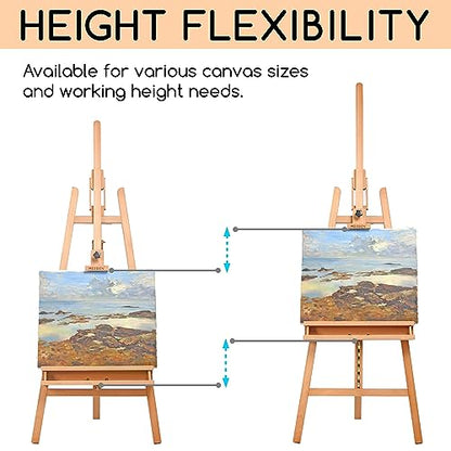 MEEDEN Large Painters Easel Adjustable Solid Beech Wood Artist Easel, Studio Easel for Adults with Brush Holder, Holds Canvas up to 48" - color: Natural