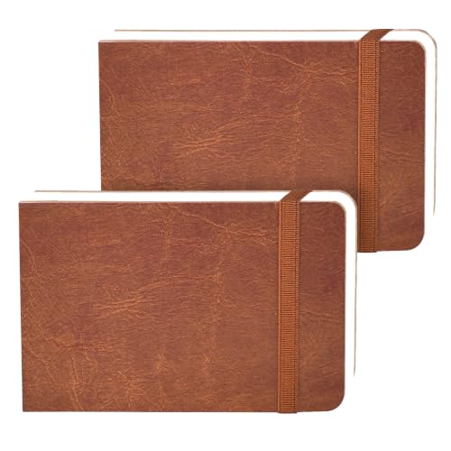 Funto Watercolor Journal 2-Pack, 3.5x5.5, 44 Pages Each, 100% Cotton Cold Press, Pearlescent PU Leather Brown Hard Cover, Art Supplies for Mixed Media - color: Brown, size: 3.5x5.5