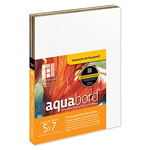 Ampersand Aquabord Panel for Watercolor and Gouache, 1/8 Inch Depth, 5X7 Inch, Pack of 3 (CBT05) - color: Flat Profile, size: 1/8 Inch, 5" x 7" - Pack of 3