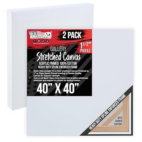U.S. Art Supply 40"x40" Stretched Canvas for Painting, Gallery Depth 2-Pack - size: 40" x 40"